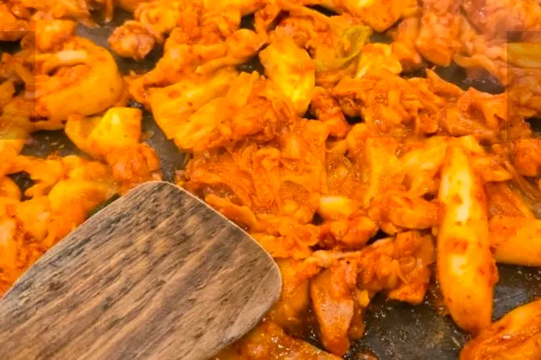 닭갈비와 떡 클로즈업 사진