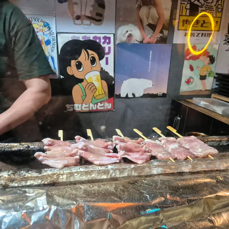 숯불 위에서 구워지는 꼬치