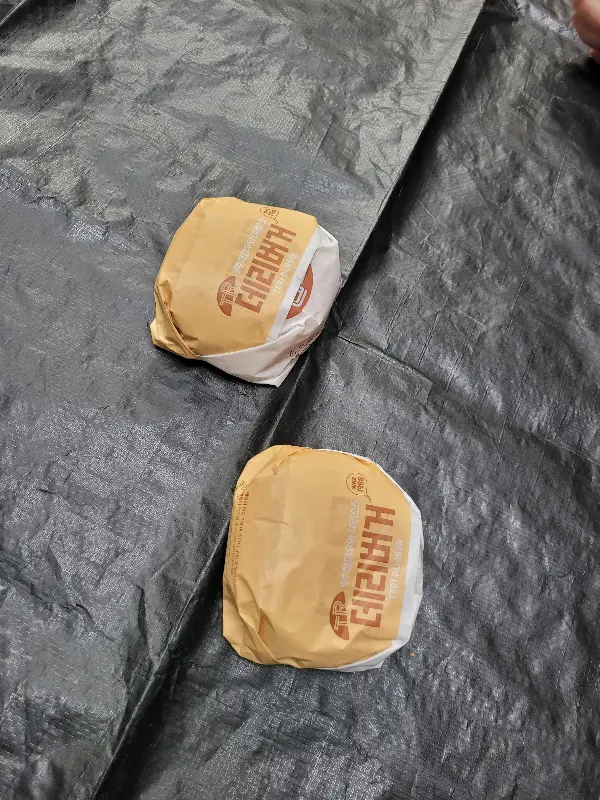 테이크 아웃 포장된 데리버거