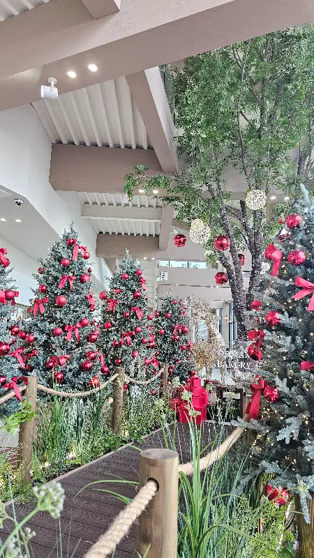 카페 내부의 크리스마스 트리 장식