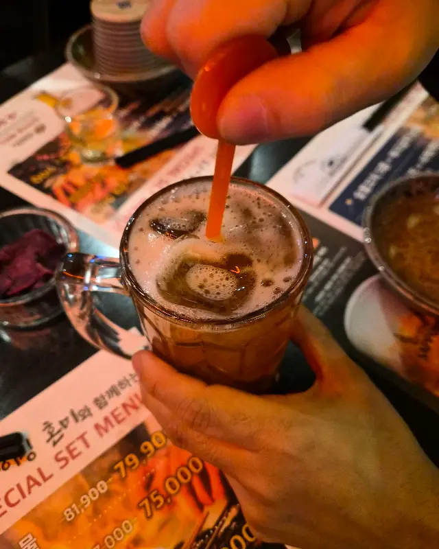 파삼겹살 꼬치와 맥주