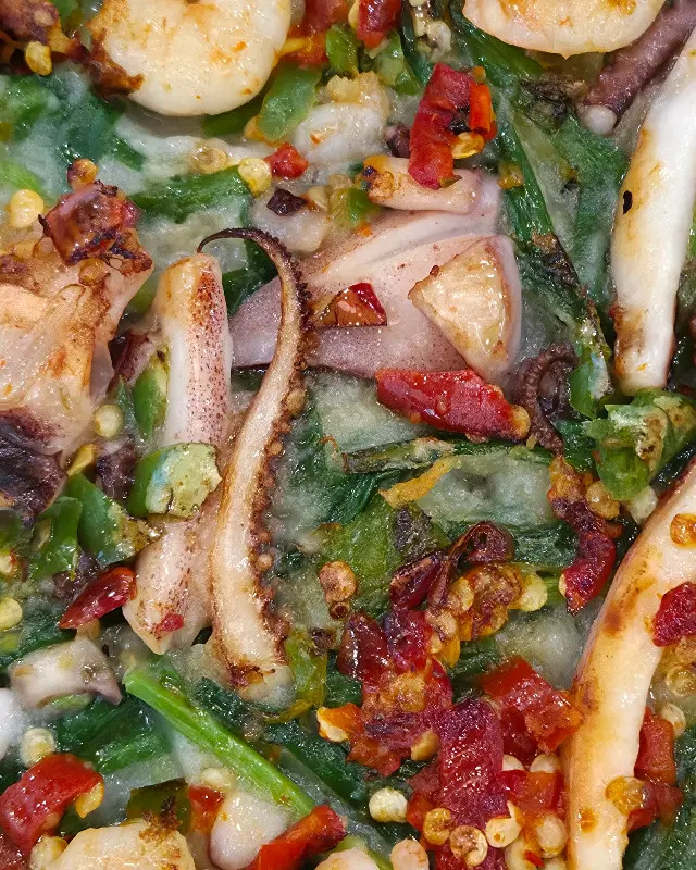 해물파전의 클로즈업 샷