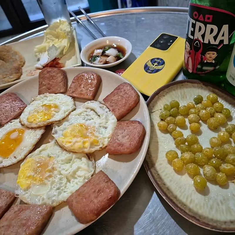 풍년막걸리 스팸 계란 후라이