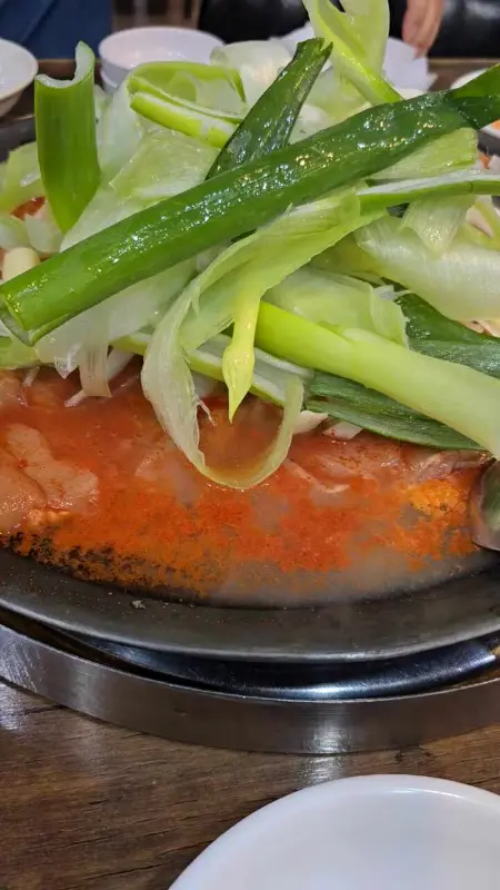 수북하게 쌓인 파가 인상적인 물닭갈비