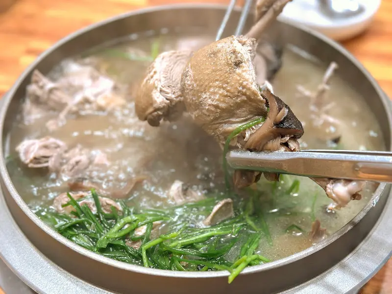 집게로 들어올린 오리 다리