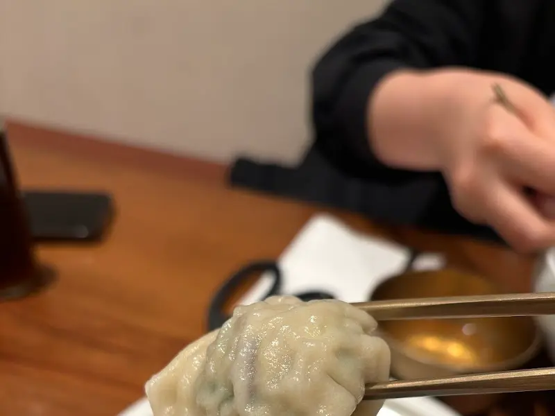 만두를 젓가락으로 집는 모습