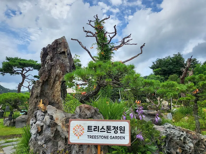 트리스톤 정원의 조경을 담은 사진. 돌과 나무가 어우러져 자연친화적인 분위기를 자아낸다.