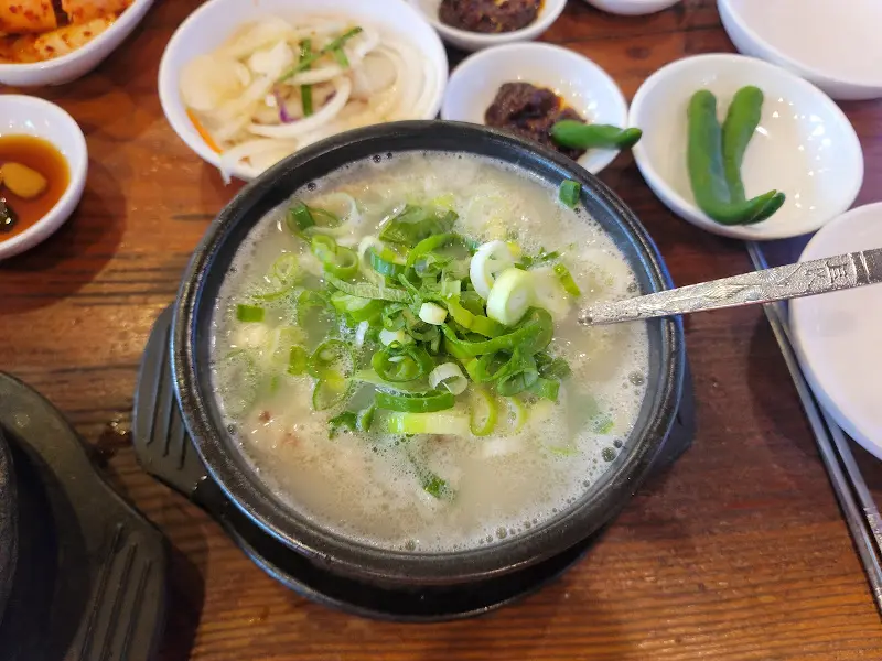 파가 듬뿍 올려진 설렁탕 클로즈업 샷