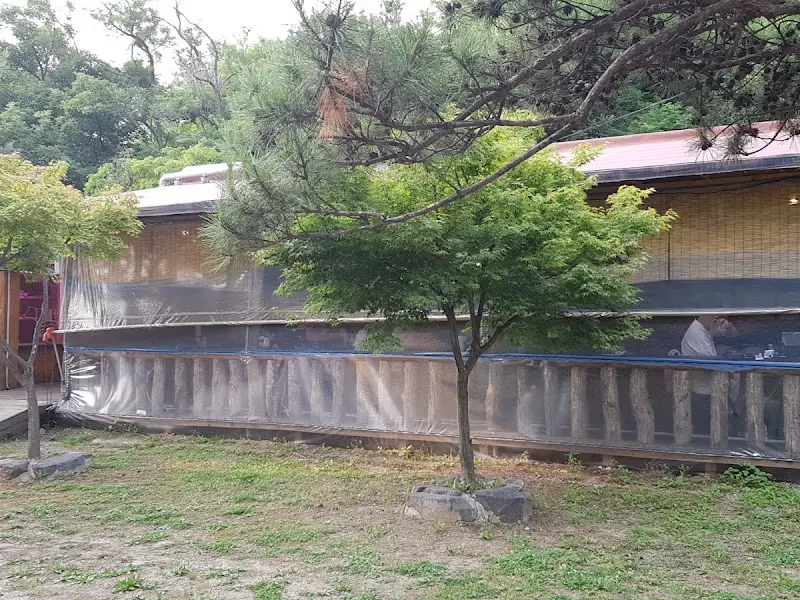 푸릇푸릇한 야외 테이블 좌석