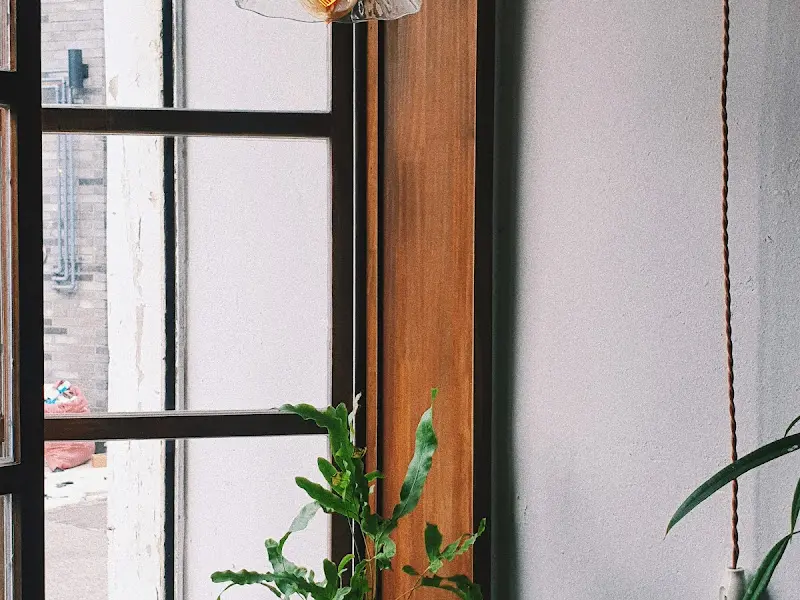 창밖 풍경과 함께 놓인 음료