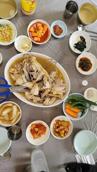 만월식당의 닭백숙 한 상 차림
