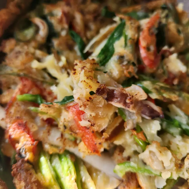 해물파전의 클로즈업