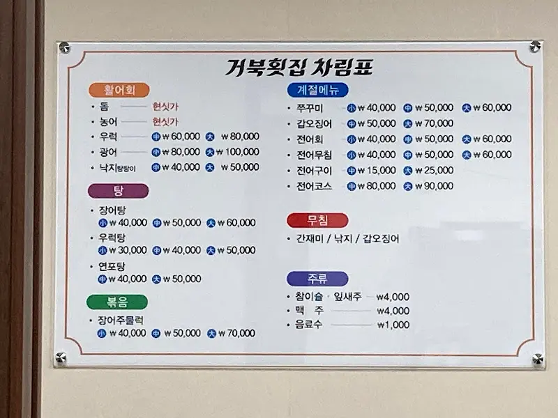 메뉴 가격 정보