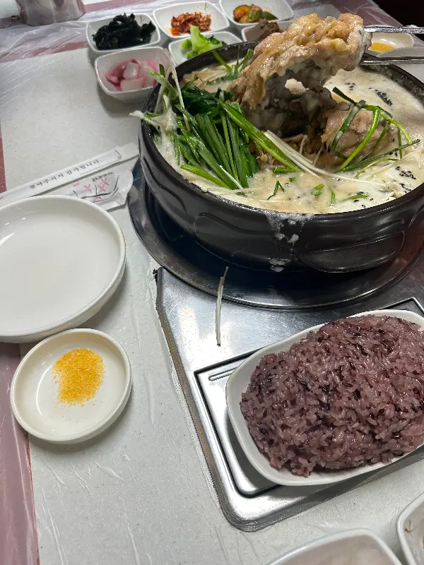 뽀얀 국물에 담긴 토종닭 마백숙