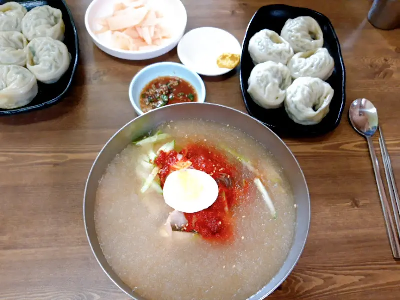 냉면과 만두 전체 샷