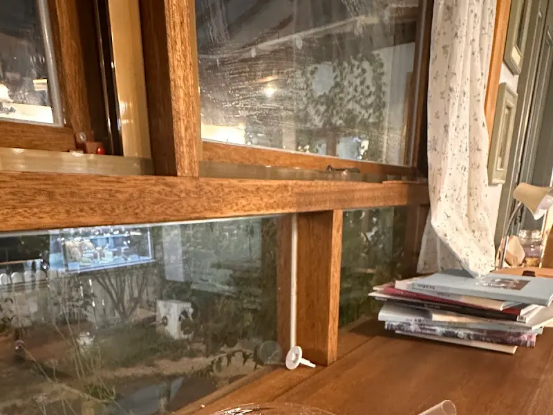 창밖으로 보이는 카페 정원의 모습