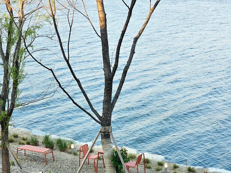 낙동강을 배경으로 한 야외 테이블