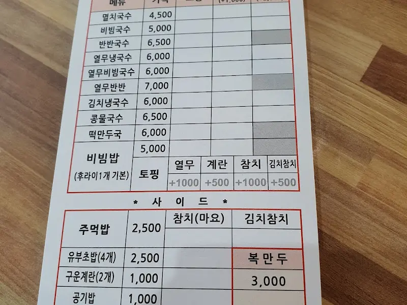 메뉴판