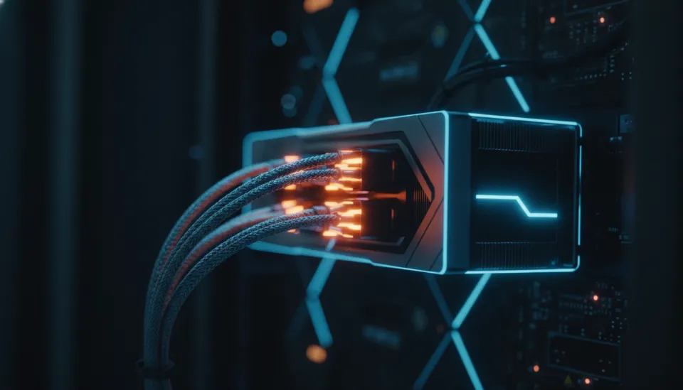 RTX 5090 그래픽카드의 높은 전력 소모량을 시각화한 16핀 전원 커넥터 연결 모습