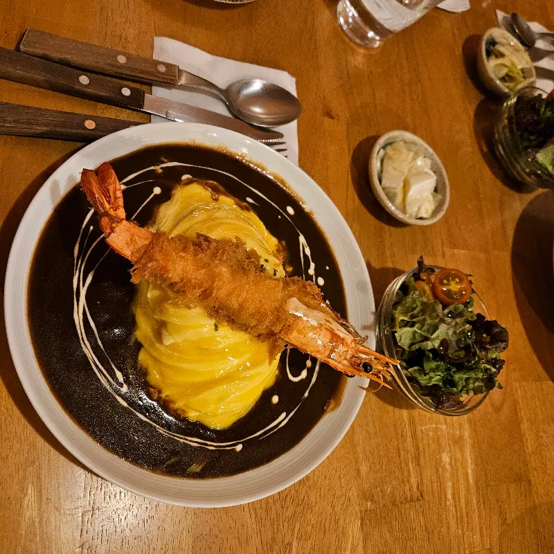 오므라이스와 새우튀김