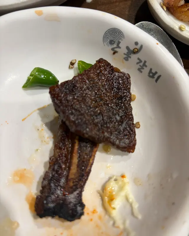 맛있게 구워진 돼지갈비 한 점