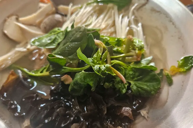 푸짐한 채소와 버섯이 어우러진 꿩 샤브샤브