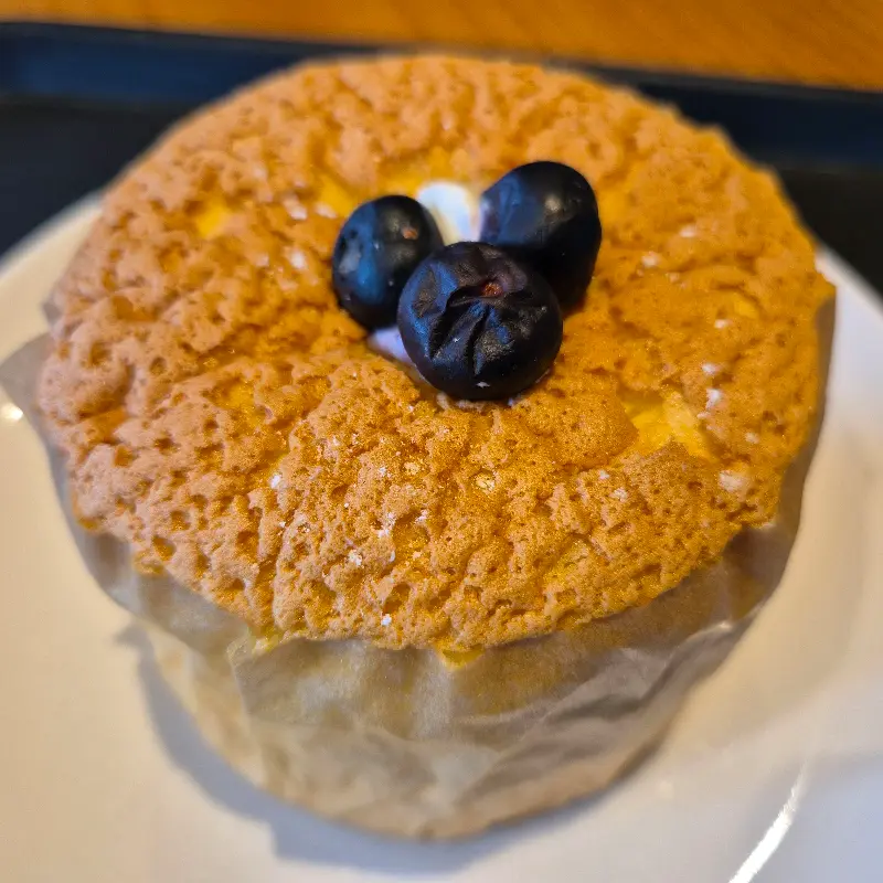 블루베리가 올라간 촉촉한 케이크