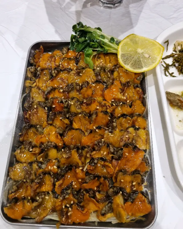 윤기가 흐르는 신선한 미더덕회의 클로즈업 샷