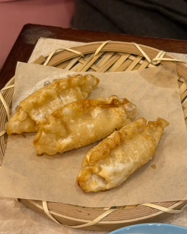 윤기가 흐르는 튀김 만두의 모습