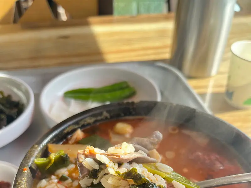 숟가락 위에 올려진 소고기 국밥