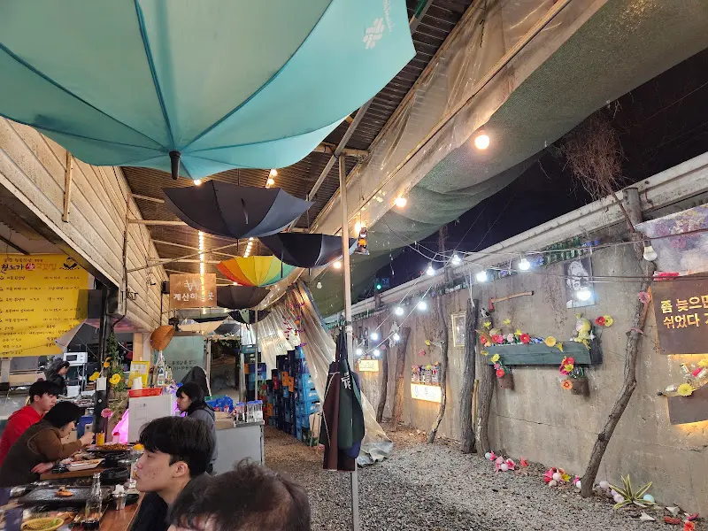 우산으로 장식된 천장의 모습