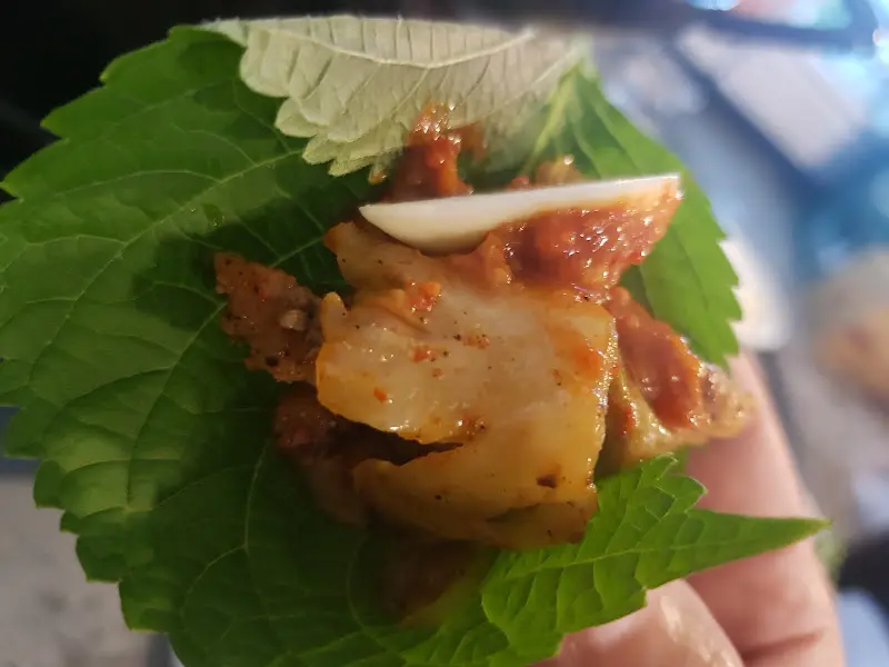 쌈을 싸 먹는 모습