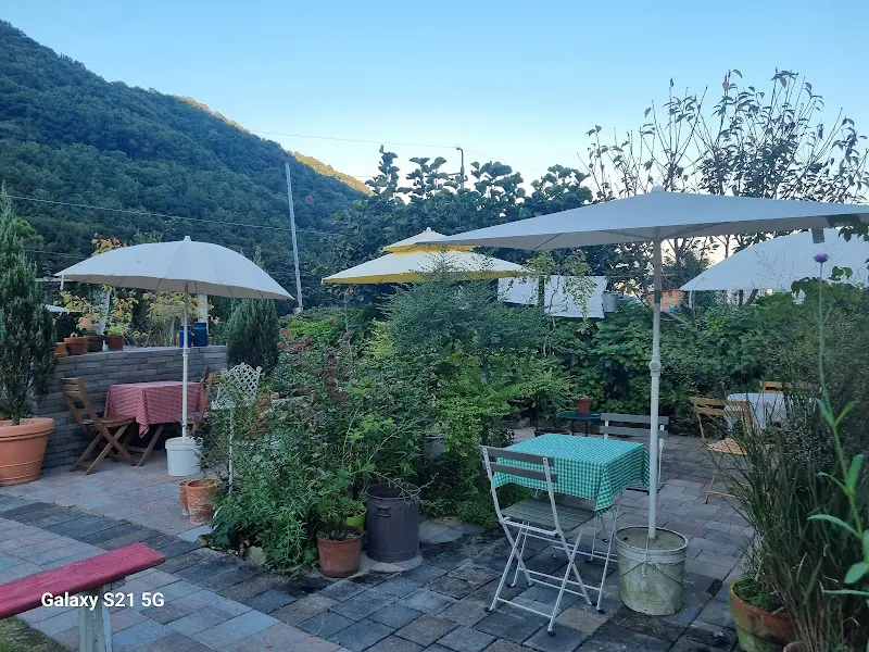 파라솔 아래 테이블