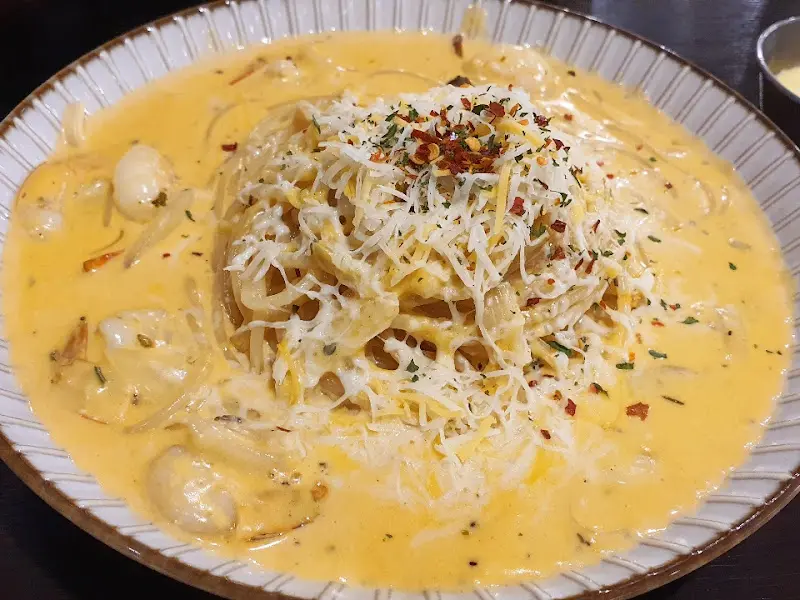 매운 게살 크림 파스타 근접샷