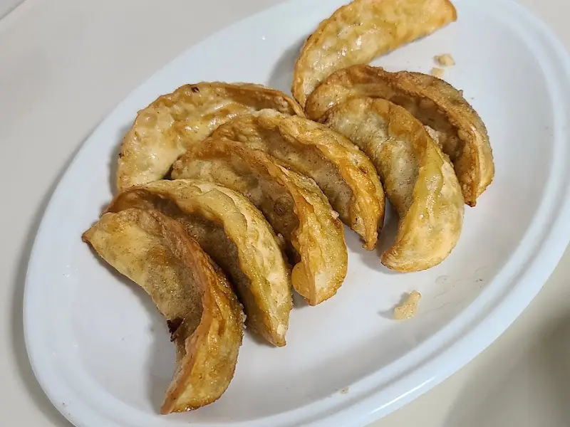 노릇하게 구워진 군만두 접사 사진