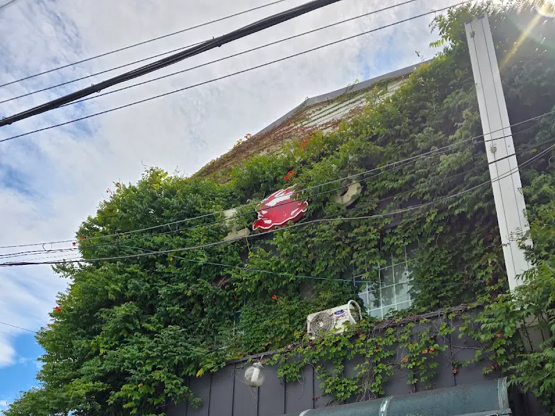 덩굴로 뒤덮인 호성식당 외관. 간판이 눈에 띈다.