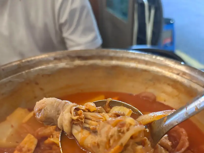 국자로 닭고기를 들어올린 모습