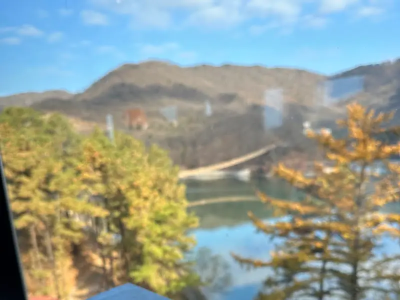 마장호수 출렁다리가 보이는 카페 창가 좌석