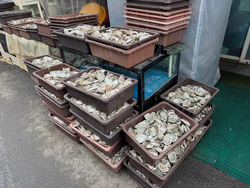 가게 앞에 쌓인 전복 껍데기