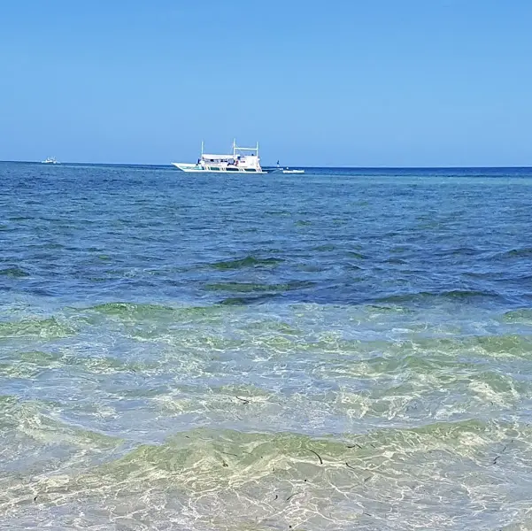 맑고 푸른 바다 위를 떠다니는 배