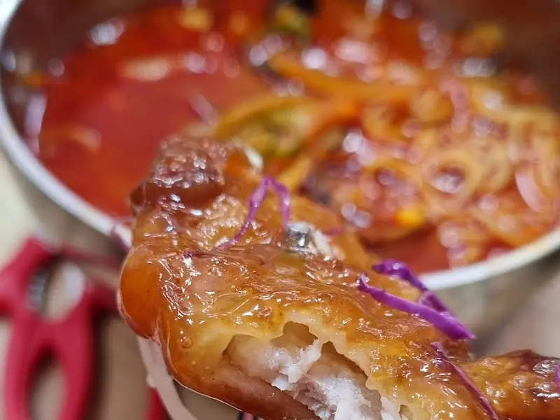 두툼한 찹쌀 탕수육 단면