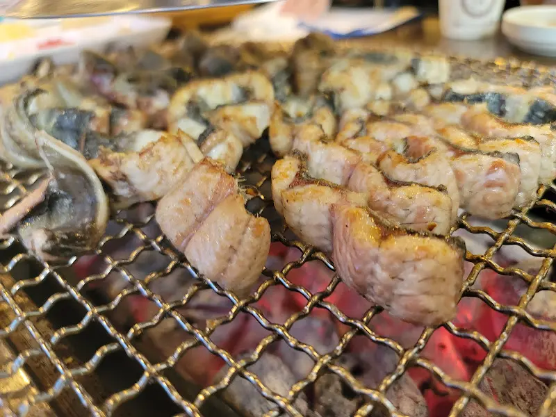 잘 구워진 장어 조각