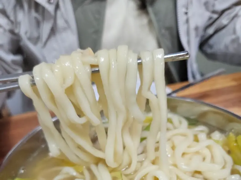 젓가락으로 들어올린 칼국수 면발