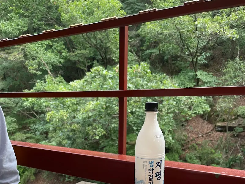 계곡을 바라보며 즐기는 막걸리 한 잔