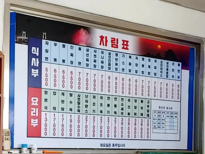 대복성의 메뉴판
