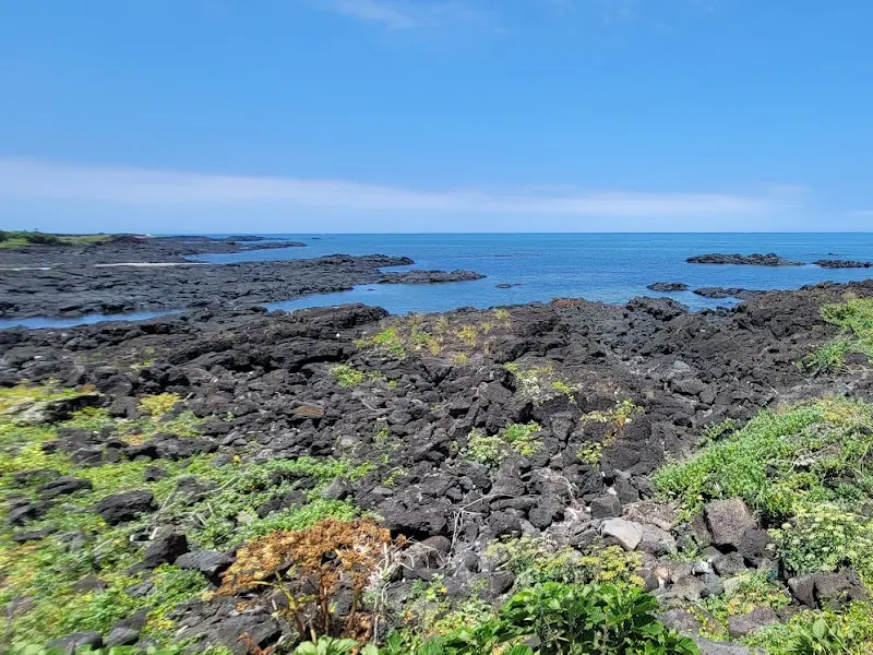 식당 앞 현무암 해변