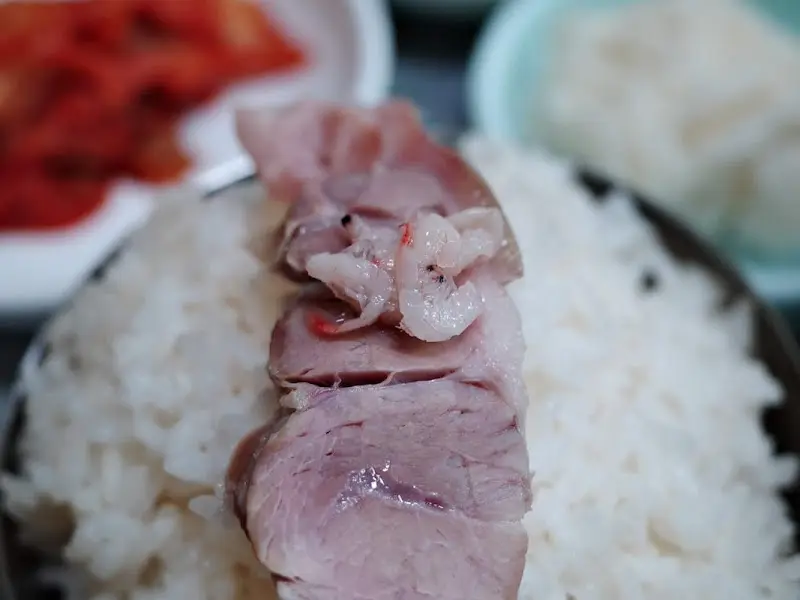 밥 위에 올려진 돼지고기