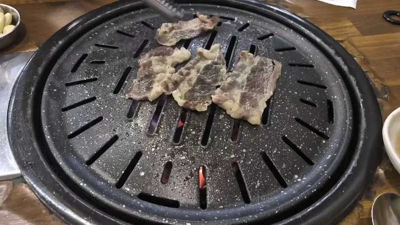 숯불 위에서 익어가는 고기