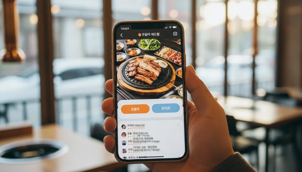 네이버 스마트플레이스 상세 페이지에서 매력적인 메뉴 사진과 예약 버튼이 눈에 띄게 구성된 스마트폰 화면 모습