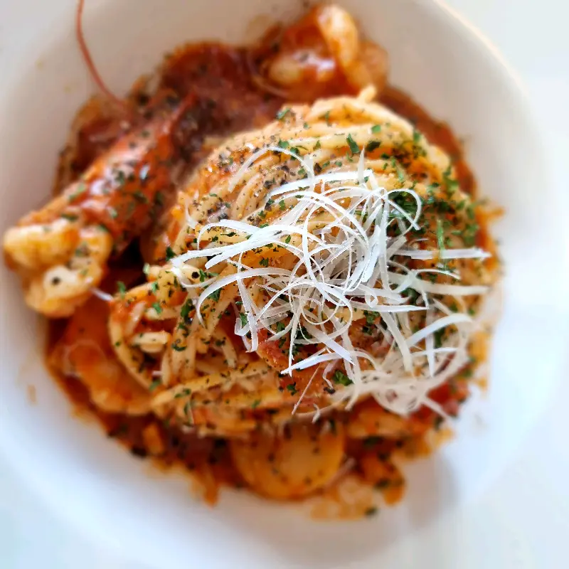 해산물 토마토 파스타 근접샷